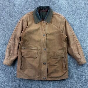 Vintage Mixed Blues Leather Chore Jacket Mens Medium Brown Field Coat Barn Long